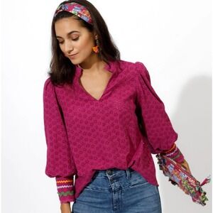 Emily Lovelock Hailey Top Womens Medium Orchid Broderie Eyelet Ruffle Boho